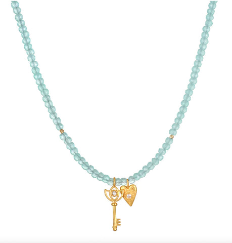 Satya | Love Unlocked Chalcedony Beaded Key Heart Necklace
