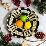 The African Home Goods | African Basket  Rwanda Woven Block Staccato Bowl- Tan white & Black & Brown