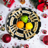 The African Home Goods | African Basket  Rwanda Woven Block Staccato Bowl- Tan white & Black & Brown