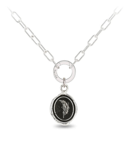 Pyrrha | Feather on small paperclip chain with talisman clip