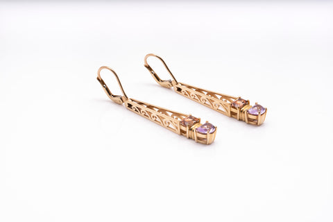 Evora Designs | Gold Andalusite, Amethyst Drop Earrings