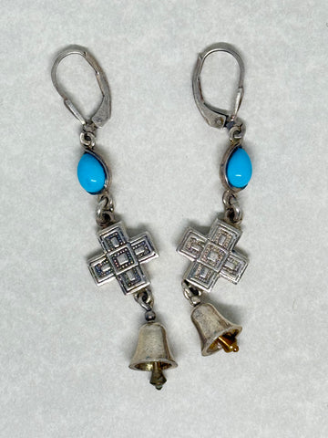 John Blair | Turquoise silver cross drop earrings