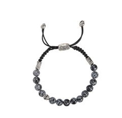 John Varvatos  | Cabochon Obsidian Beads & Silver Bracelet