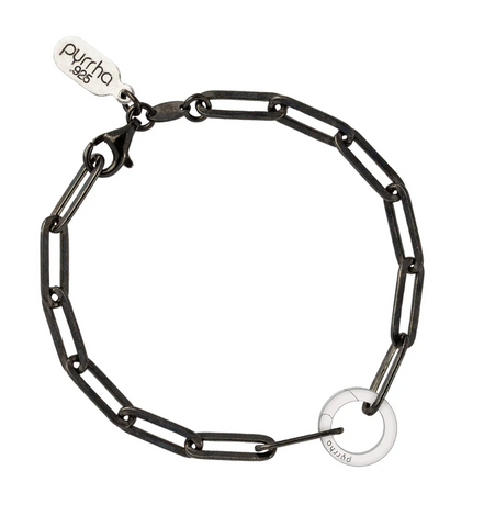 Pyrrha | Black Paperclip Chain Bracelet with Talisman Clip