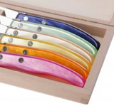 Claude Dozorme | Wood box of 6 Berlingot Forks mixed color resin handle