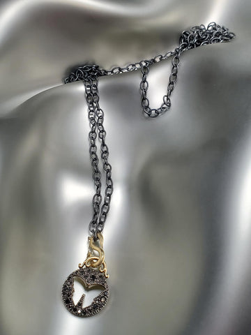 Mizuki |14K Gold & Oxidized Sterling Silver, Black Diamond Butterfly Necklace