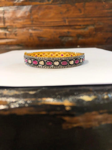 White Cloud | Sterling Silver & 18K Gold Ruby & Indian Diamond Bracelet