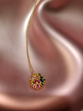 18K Gold Mossy Rainbow Sapphire Dome Disc Necklace