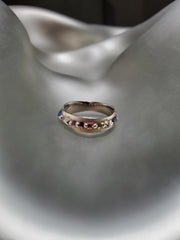 18K White Gold, Rainbow Sapphire Eternity 'Pinched' Ring