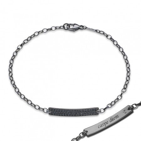 Sterling Silver Ruthenium Plated Black Spinel "Carpe Diem" Baby ID Bracelet