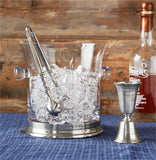 Crystal Ice Bucket w/Handles and Tongs Set