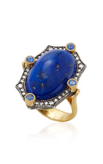 Arman | 22KYG, Oxidized Sterling Silver, Lapis, Blue Sapphire, Diamond Ring