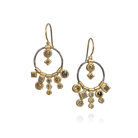 Todd Reed | 18K Gold & Sterling Silver, Rose Cut Diamonds & Raw Diamond Cube Earrings
