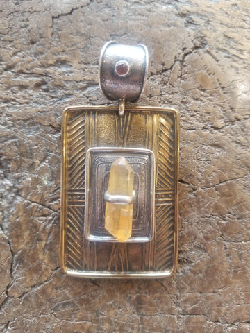 Tabra | Sterling Silver & Bronze Emboss, Citrine, Crystal Amber Pendant